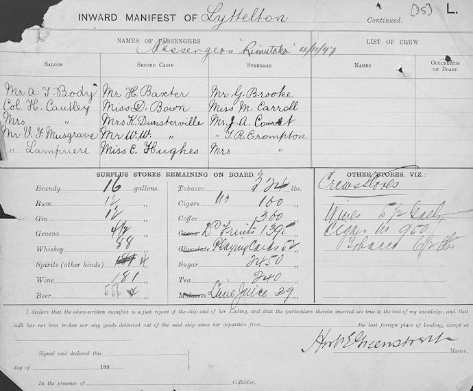 TR Crompton's arrival Lyttelton 04 November 1897 - 67Kb jpg