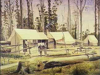 Water colour of an early settlement in or around Jeffcott - 54Kb jpg