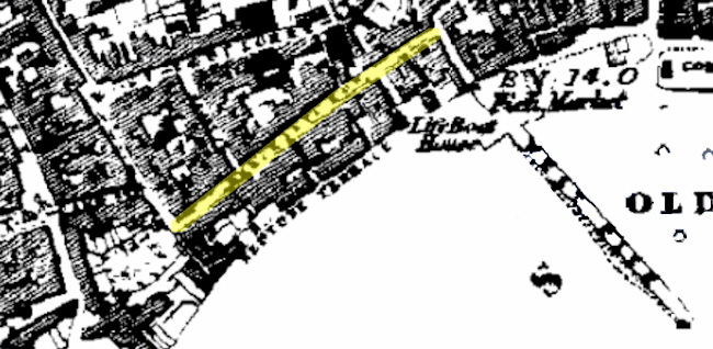 Map locating Merchants Row, Scarborough 1854 - 83kB gif