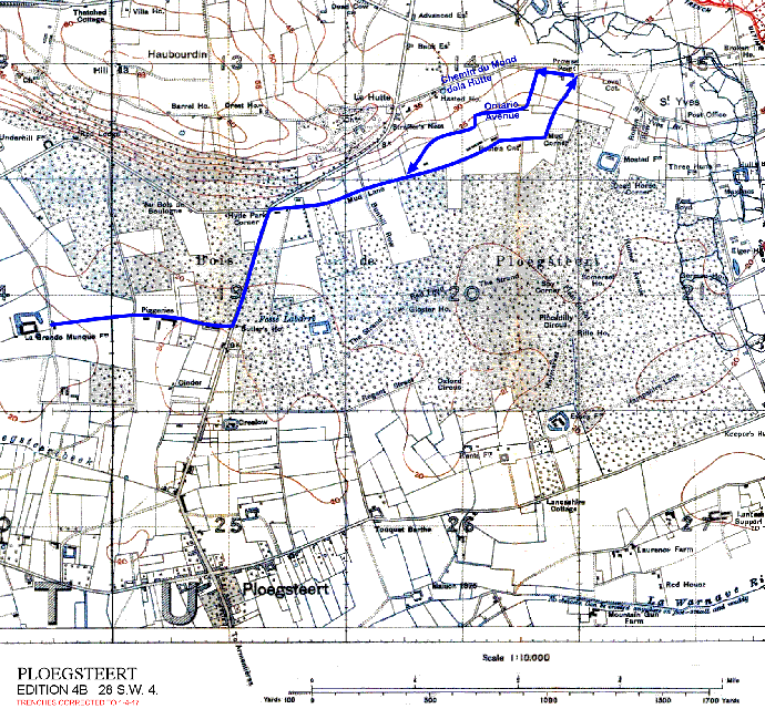 1917 trench map of Plugstreet Wood - 122kB gif