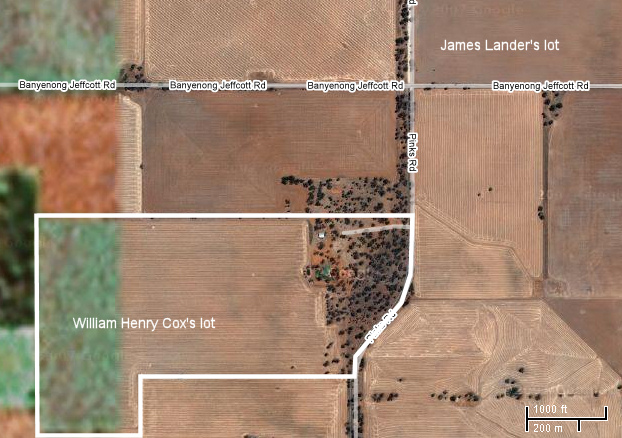 An aerial photograph of John Henry Cox's land allocation at Jeffcott - 119Kb jpg