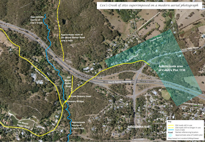 A modern aerial view of Cox's Creek with plot over lay - 127kB jpg