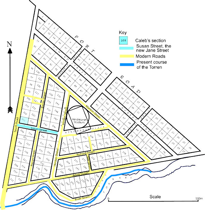 Hindmarsh 1846 with modern road overlay - 129kB jpg