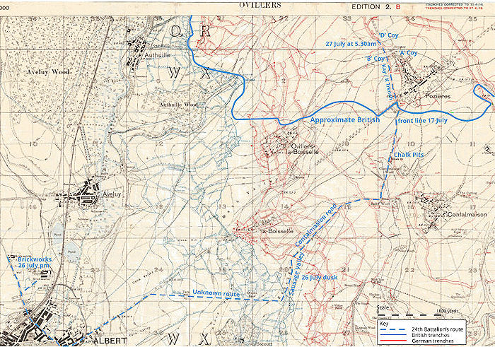 24 Bn's route to  Pozières - 175kB jpg