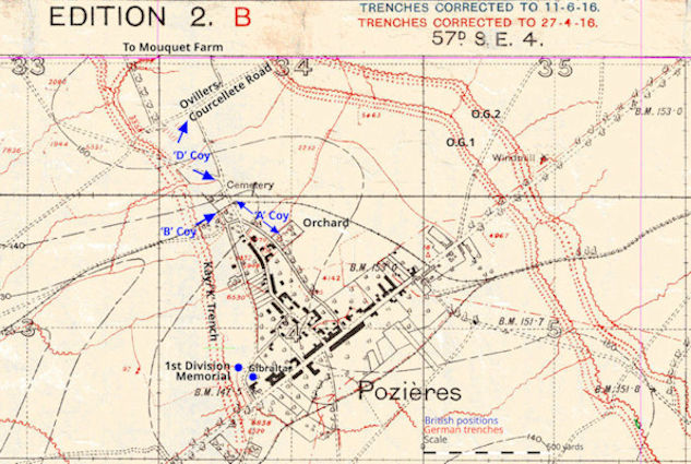 24 Brigade attack at  Pozières 29 July 1916 - 89kB jpg