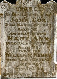 Cox family headstone - 43kB jpg