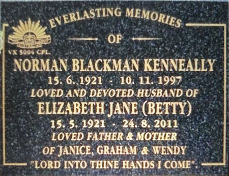 Norman Kenneally's headstone - 57kB jpg